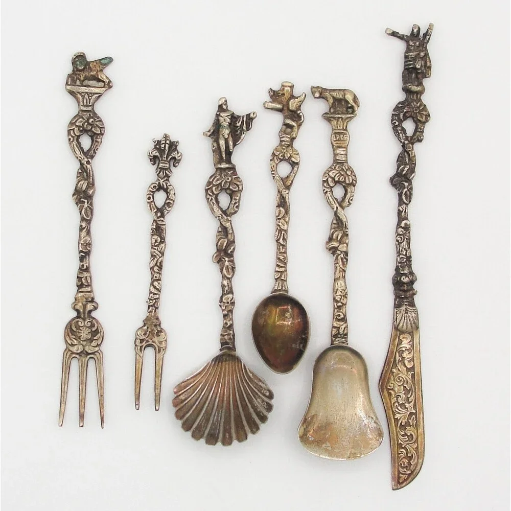 Vintage Candlelight Silver Italy 6 Piece Miniature Appetizer Hostess Set Boxed